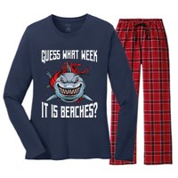 Funny Shark Joke Guess What Week It Is Sarcastic Party Beach Women's Long Sleeve Flannel Pajama Set 