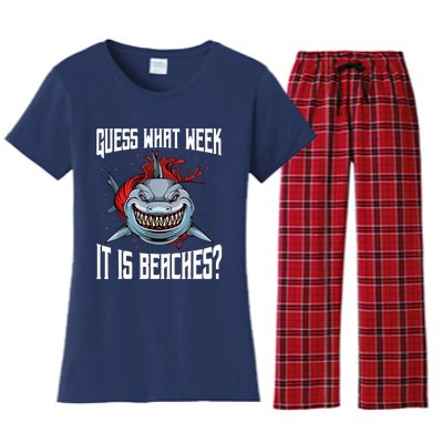 Funny Shark Joke Guess What Week It Is Sarcastic Party Beach Women's Flannel Pajama Set