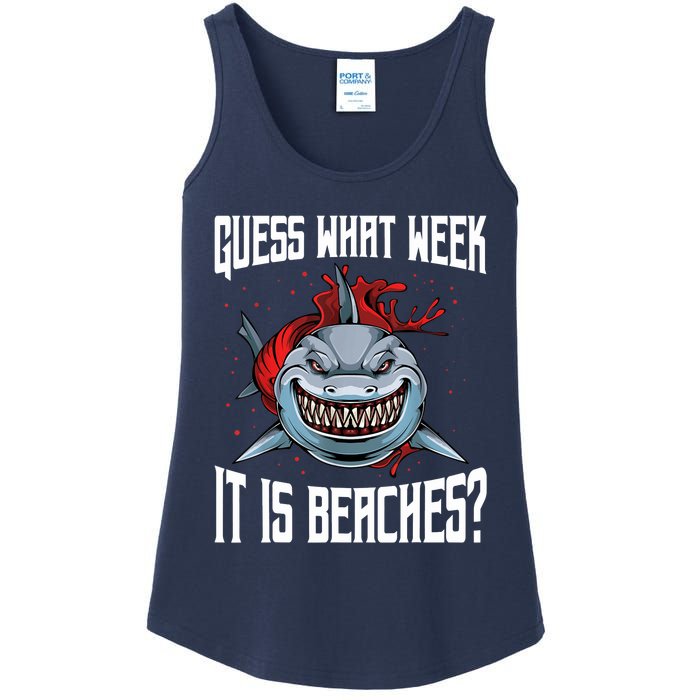 Funny Shark Joke Guess What Week It Is Sarcastic Party Beach Ladies Essential Tank