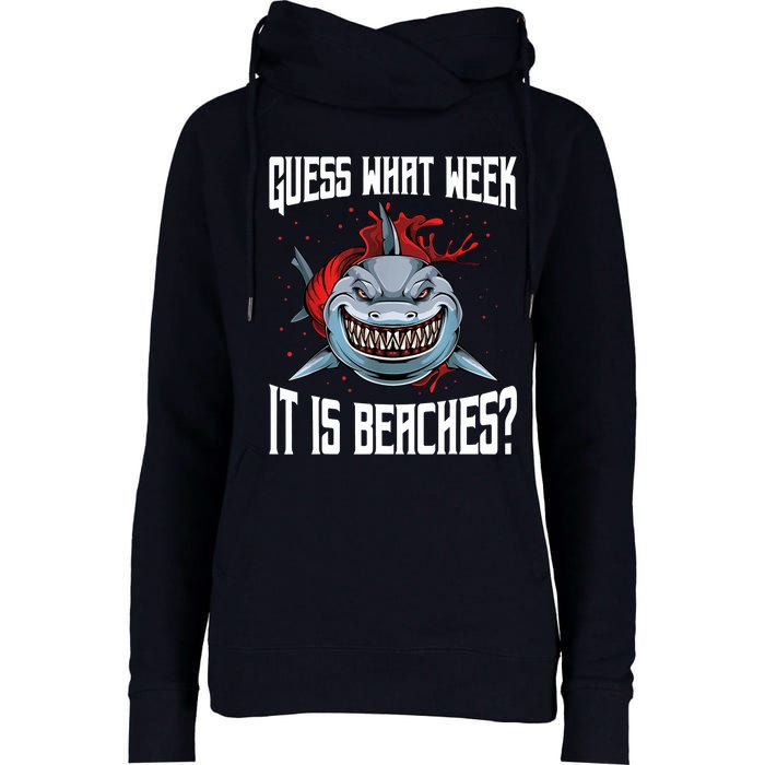 Funny Shark Joke Guess What Week It Is Sarcastic Party Beach Womens Funnel Neck Pullover Hood