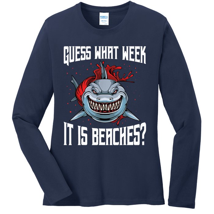 Funny Shark Joke Guess What Week It Is Sarcastic Party Beach Ladies Long Sleeve Shirt