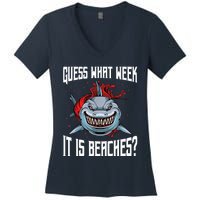 Funny Shark Joke Guess What Week It Is Sarcastic Party Beach Women's V-Neck T-Shirt