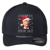 Funny Santa Joe Biden Happy 4th Of July Ugly Christmas Flexfit Unipanel Trucker Cap