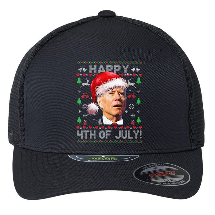 Funny Santa Joe Biden Happy 4th Of July Ugly Christmas Flexfit Unipanel Trucker Cap