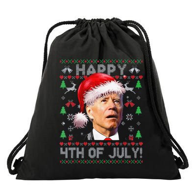 Funny Santa Joe Biden Happy 4th Of July Ugly Christmas Drawstring Bag