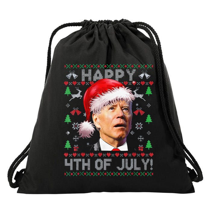 Funny Santa Joe Biden Happy 4th Of July Ugly Christmas Drawstring Bag
