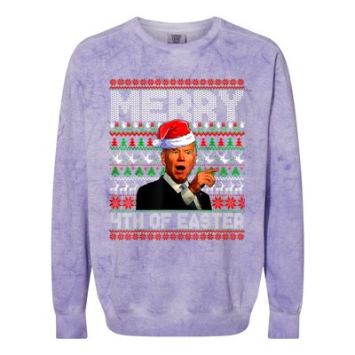 Funny Santa Joe Biden Merry 4th Of Easter Ugly Christmas Colorblast Crewneck Sweatshirt