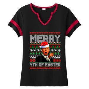 Funny Santa Joe Biden Merry 4th Of Easter Ugly Christmas Ladies Halftime Notch Neck Tee