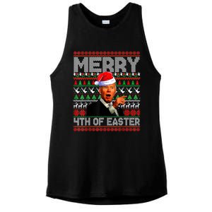 Funny Santa Joe Biden Merry 4th Of Easter Ugly Christmas Ladies PosiCharge Tri-Blend Wicking Tank