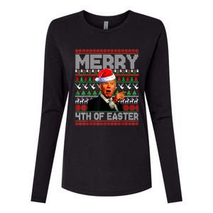 Funny Santa Joe Biden Merry 4th Of Easter Ugly Christmas Womens Cotton Relaxed Long Sleeve T-Shirt