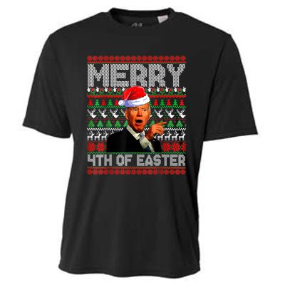 Funny Santa Joe Biden Merry 4th Of Easter Ugly Christmas Cooling Performance Crew T-Shirt