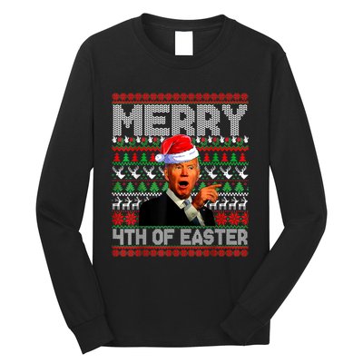 Funny Santa Joe Biden Merry 4th Of Easter Ugly Christmas Long Sleeve Shirt