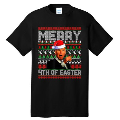 Funny Santa Joe Biden Merry 4th Of Easter Ugly Christmas Tall T-Shirt