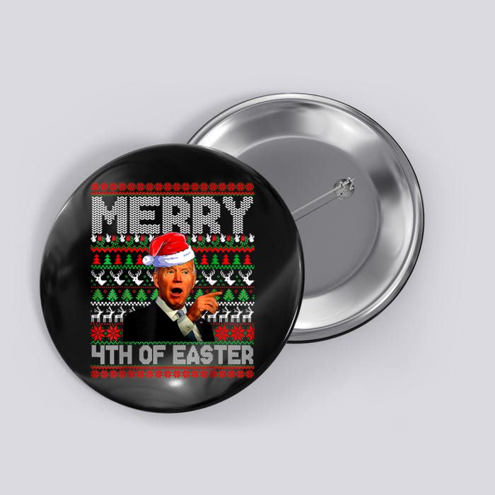 Funny Santa Joe Biden Merry 4th Of Easter Ugly Christmas Button