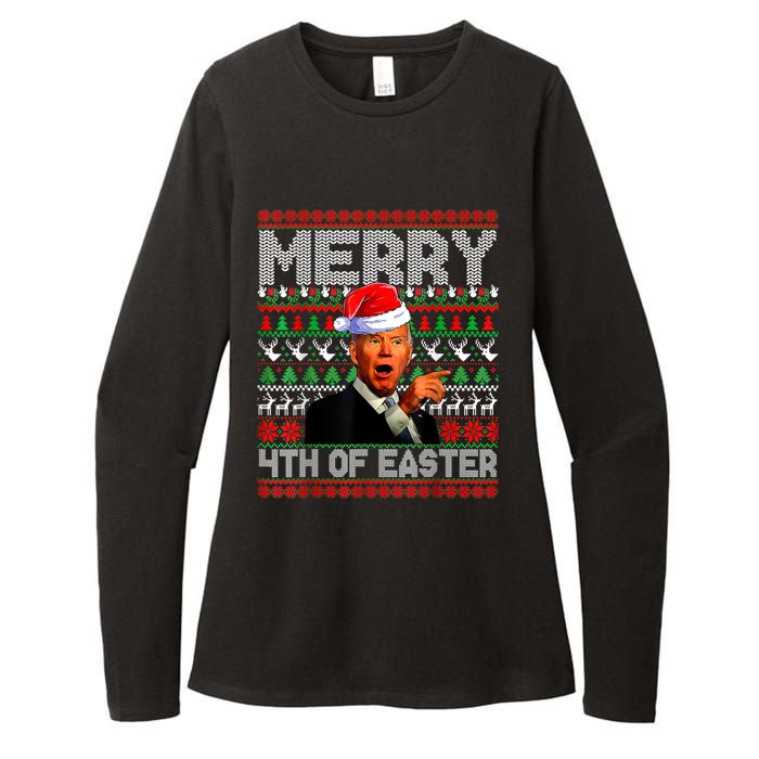 Funny Santa Joe Biden Merry 4th Of Easter Ugly Christmas Womens CVC Long Sleeve Shirt