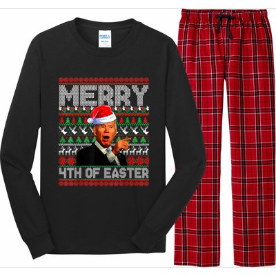 Funny Santa Joe Biden Merry 4th Of Easter Ugly Christmas Long Sleeve Pajama Set