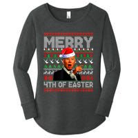 Funny Santa Joe Biden Merry 4th Of Easter Ugly Christmas Women's Perfect Tri Tunic Long Sleeve Shirt