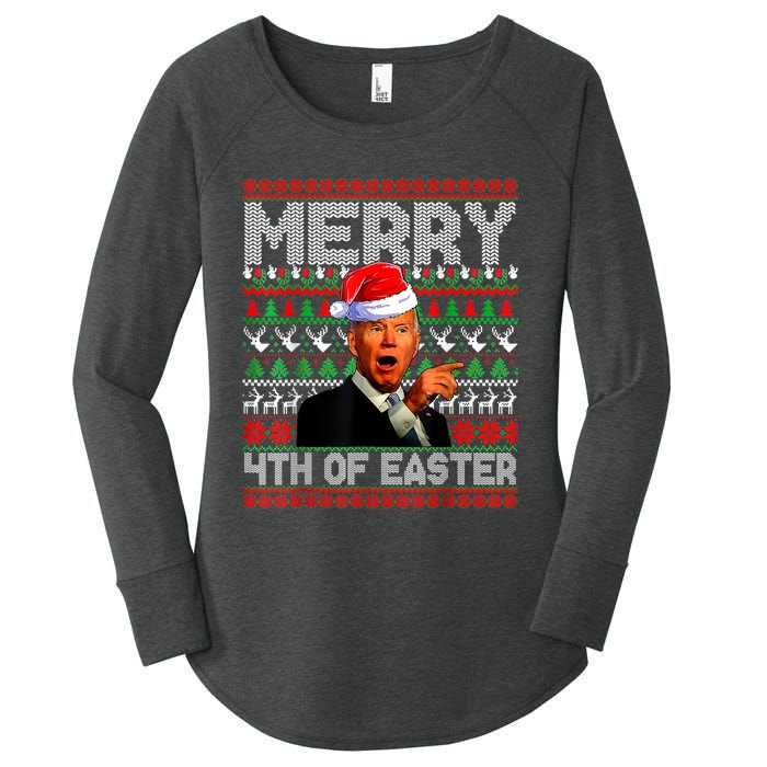 Funny Santa Joe Biden Merry 4th Of Easter Ugly Christmas Women's Perfect Tri Tunic Long Sleeve Shirt