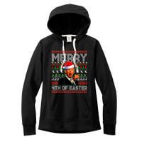 Funny Santa Joe Biden Merry 4th Of Easter Ugly Christmas Women's Fleece Hoodie