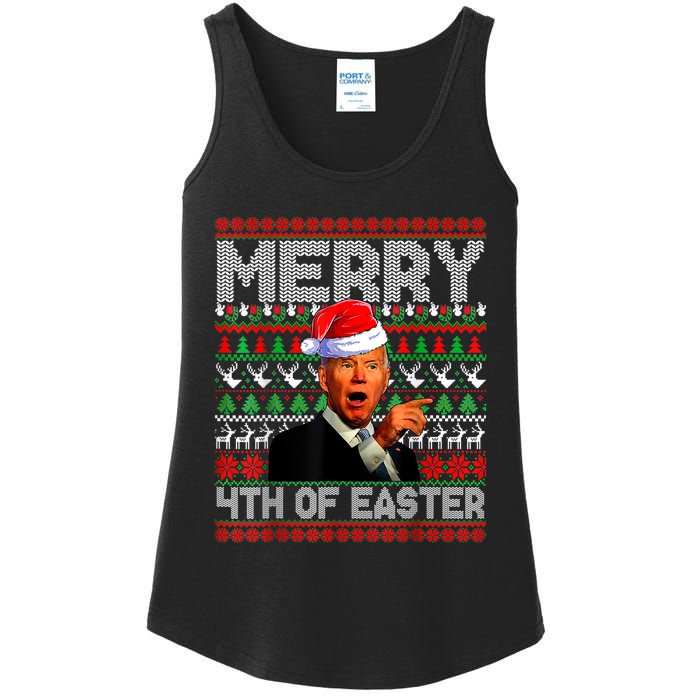 Funny Santa Joe Biden Merry 4th Of Easter Ugly Christmas Ladies Essential Tank