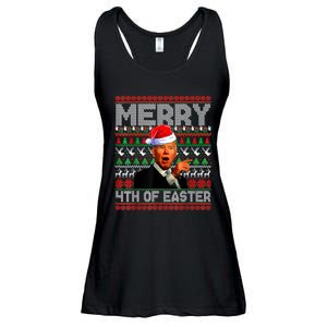 Funny Santa Joe Biden Merry 4th Of Easter Ugly Christmas Ladies Essential Flowy Tank