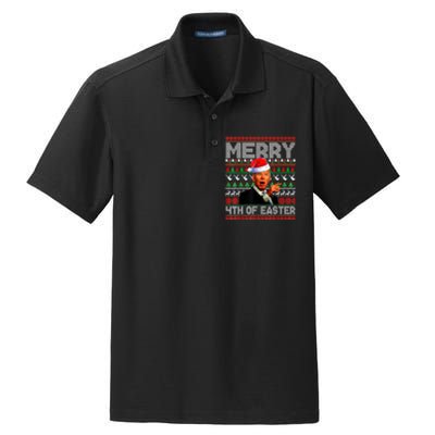 Funny Santa Joe Biden Merry 4th Of Easter Ugly Christmas Dry Zone Grid Polo