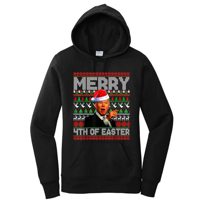 Funny Santa Joe Biden Merry 4th Of Easter Ugly Christmas Women's Pullover Hoodie