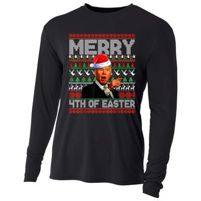 Funny Santa Joe Biden Merry 4th Of Easter Ugly Christmas Cooling Performance Long Sleeve Crew