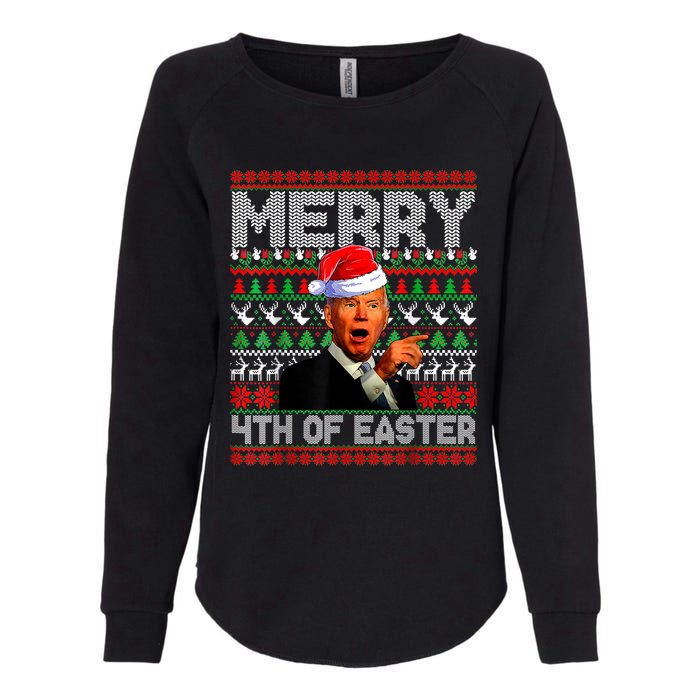 Funny Santa Joe Biden Merry 4th Of Easter Ugly Christmas Womens California Wash Sweatshirt