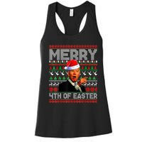 Funny Santa Joe Biden Merry 4th Of Easter Ugly Christmas Women's Racerback Tank