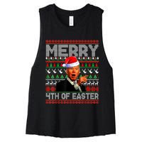 Funny Santa Joe Biden Merry 4th Of Easter Ugly Christmas Women's Racerback Cropped Tank