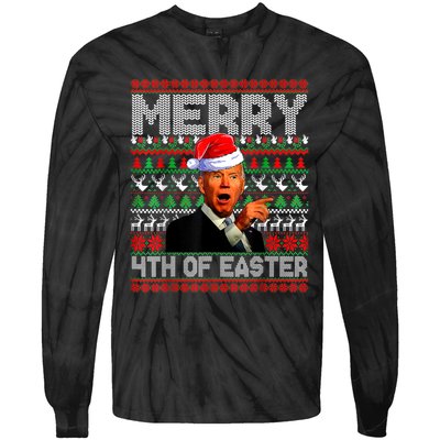 Funny Santa Joe Biden Merry 4th Of Easter Ugly Christmas Tie-Dye Long Sleeve Shirt