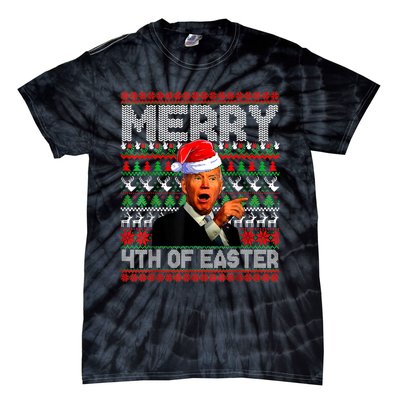 Funny Santa Joe Biden Merry 4th Of Easter Ugly Christmas Tie-Dye T-Shirt