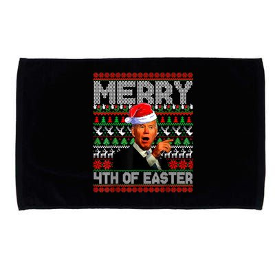 Funny Santa Joe Biden Merry 4th Of Easter Ugly Christmas Microfiber Hand Towel