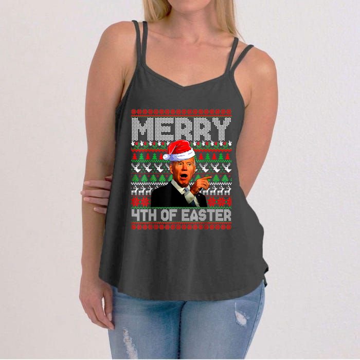 Funny Santa Joe Biden Merry 4th Of Easter Ugly Christmas Women's Strappy Tank