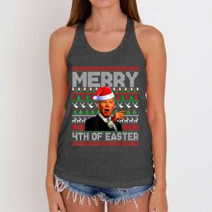 Funny Santa Joe Biden Merry 4th Of Easter Ugly Christmas Women's Knotted Racerback Tank