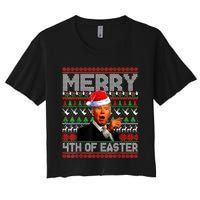 Funny Santa Joe Biden Merry 4th Of Easter Ugly Christmas Women's Crop Top Tee