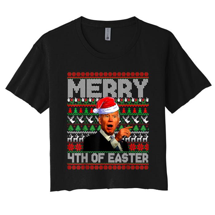 Funny Santa Joe Biden Merry 4th Of Easter Ugly Christmas Women's Crop Top Tee