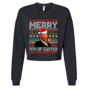 Funny Santa Joe Biden Merry 4th Of Easter Ugly Christmas Cropped Pullover Crew