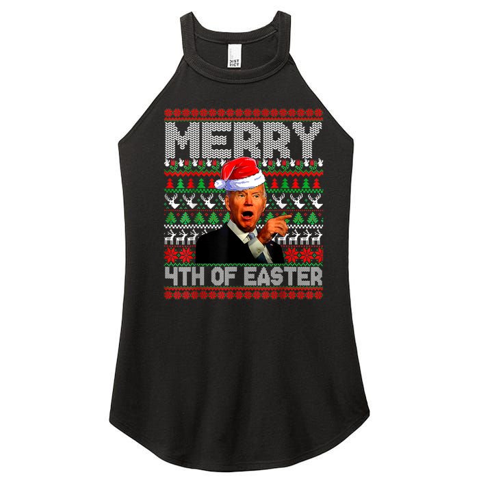 Funny Santa Joe Biden Merry 4th Of Easter Ugly Christmas Women's Perfect Tri Rocker Tank