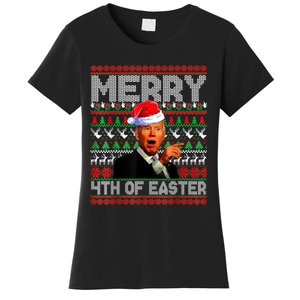 Funny Santa Joe Biden Merry 4th Of Easter Ugly Christmas Women's T-Shirt