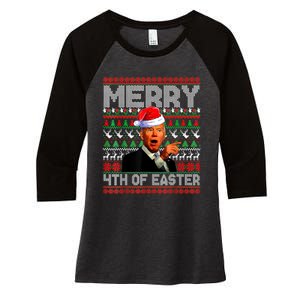 Funny Santa Joe Biden Merry 4th Of Easter Ugly Christmas Women's Tri-Blend 3/4-Sleeve Raglan Shirt