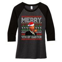 Funny Santa Joe Biden Merry 4th Of Easter Ugly Christmas Women's Tri-Blend 3/4-Sleeve Raglan Shirt