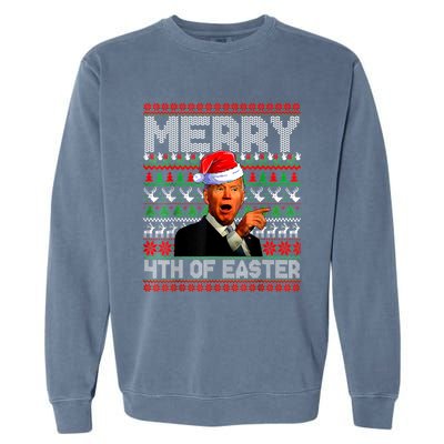 Funny Santa Joe Biden Merry 4th Of Easter Ugly Christmas Garment-Dyed Sweatshirt