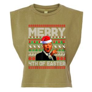 Funny Santa Joe Biden Merry 4th Of Easter Ugly Christmas Garment-Dyed Women's Muscle Tee