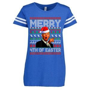 Funny Santa Joe Biden Merry 4th Of Easter Ugly Christmas Enza Ladies Jersey Football T-Shirt