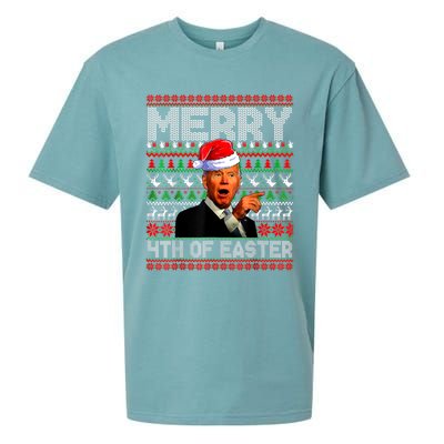 Funny Santa Joe Biden Merry 4th Of Easter Ugly Christmas Sueded Cloud Jersey T-Shirt