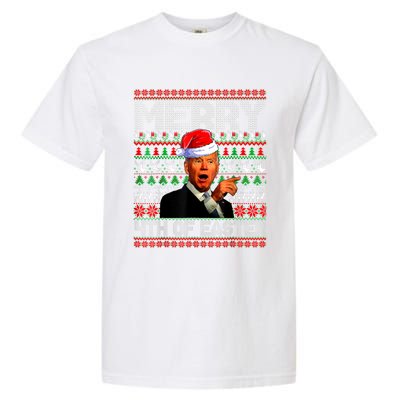 Funny Santa Joe Biden Merry 4th Of Easter Ugly Christmas Garment-Dyed Heavyweight T-Shirt