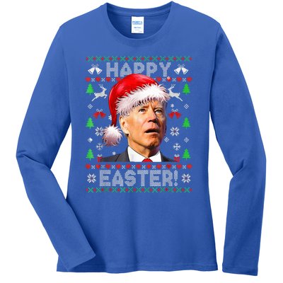 Funny Santa Joe Biden Happy Easter Ugly Christmas  Ladies Long Sleeve Shirt