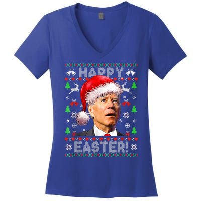 Funny Santa Joe Biden Happy Easter Ugly Christmas  Women's V-Neck T-Shirt